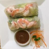 Summer Rolls · Fresh rice paper rolls filled with shrimp, lettuce, carrot, cucumber, basil, and rice noodle...