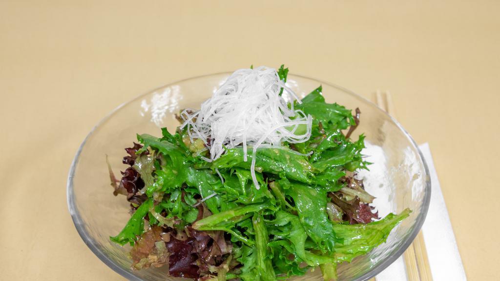 Field Green Salad · Field green salad served with onion soy dressing.
