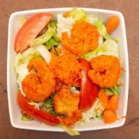 Sweet Chili Shrimp · A medley of Lettuce, tomatoes, carrots, and peppers  perfectly placed over Sweet Chili Shrimp.