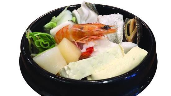 Dae Gu Jiri Soup · Chef''s choice. Boneless fresh black cod soup with shrimp, clams, and assorted vegetables in a clear broth.