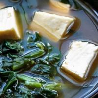 Spinach & Tofu Soup · A delicious clear vegetable soup with fresh spinach and tofu in a light soy sauce.