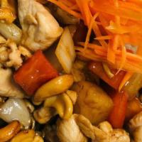 Cashew Nut · Sautéed with cashew nuts, onion, bell peppers, fresh garlic, pineapples, scallion, and house...
