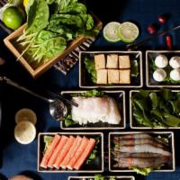Hot Pot Seafood Combo火锅海鲜套餐 · Includes: shrimp, fish fillets, squid, fish tofu, crabmeat stick, fish roe ball, enoki mushr...