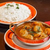 Shrimp Vindalo · Shrimp cooked with potatoes in tangy curry sauce.