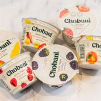Chobani Yogurt · Strawberry, strawberry banana, coffee, vanilla, pomgranite, blueberry, blackberry, plain.