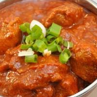 Lamb Vindaloo · Lamb with potatoes in a spicy vindaloo sauce. Served with rice.