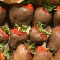 Chocolate Covered Strawberries · 12 Fresh Strawberries Dripped in Delicious mixture of melted hazelnut and chocolate.