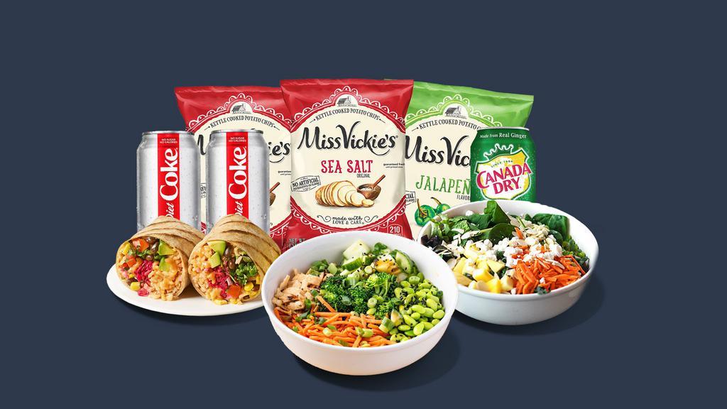 Meal Deal For 3 · Select any 3 entrees, 3 drinks, and 3 snacks