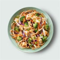 Buddha'S Satay · Rice noodles, broccoli, carrots, cabbage, crispy wontons, green onions, spicy peanut sauce. ...