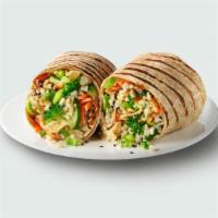 Teriyaki Twist Burrito · Brown rice, edamame, crispy wontons, broccoli, carrots, cucumber, green onions, sesame seeds...