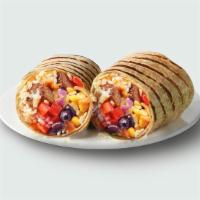 Smokehouse Burrito · Brown rice, aged cheddar, black beans, red onions, tomatoes, corn, spicy yogurt sauce. 650 c...