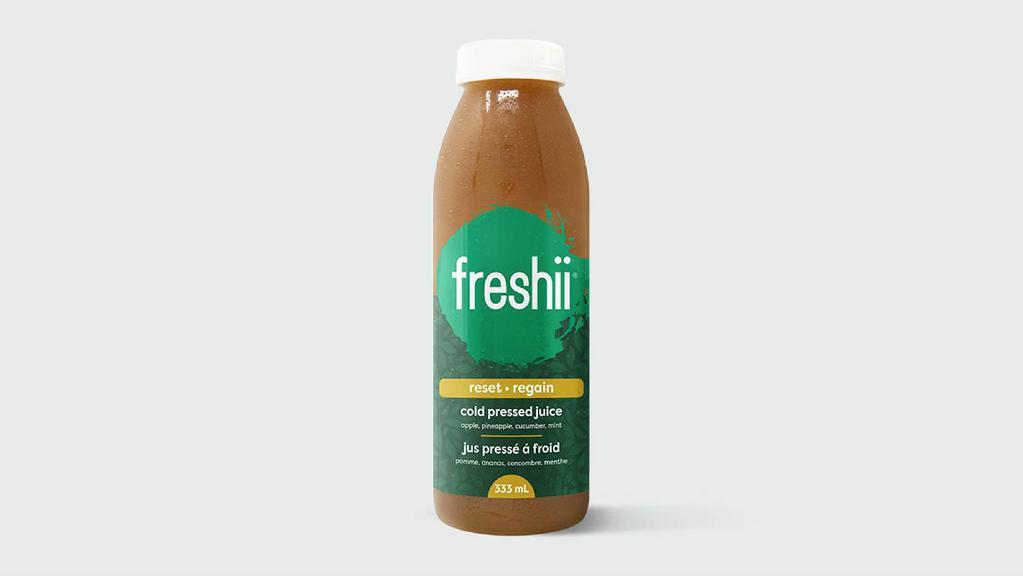 Reset Juice (333 Ml) · A hydrating and refreshing tummy tamer. Apple juice, Pineapple juice, Cucumber juice, Mint juice. 150 cal.