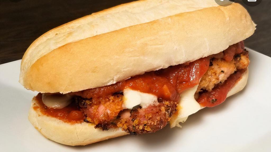 Chicken Parmesan Hot Sandwich · Chicken cutlet, marinara sauce, Parmesan cheese and fresh mozzarella