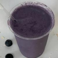 Blueberry Suns · Blueberry, Banana, Peanut butter, Oats and Almond milk
