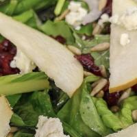 Signature Salad · Mixed greens, gorgonzola, grapes, dried cranberries, sunflower seeds