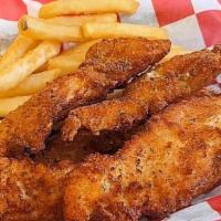 Chicken Fingers · Homemade chicken fingers, fried crispy golden brown & served with Buffalo sauce and carrot &...