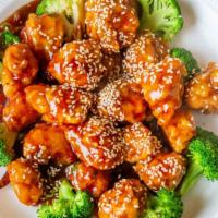 General Tso Chicken · Chunks of chicken stir-fried with ginger and garlic.