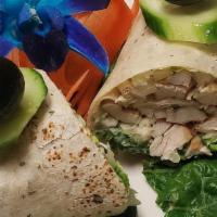 Grilled Chicken Caesar Wrap · Romaine lettuce, grilled chicken and Caesar dressing.