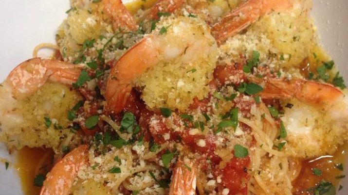 Gamberi Oreganata · Shrimp topped with seasoned bread crumbs, in butter-garlic-oregano sauce.