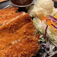 Chicken Katsu · Japanese style crispy chicken cutlet, served with side of fresh salad and tonkatsu sauce