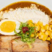 Cheese Curry Ramen · Authentic light chicken broth flavored with our house-made Japanese curry.. Thin noodles top...