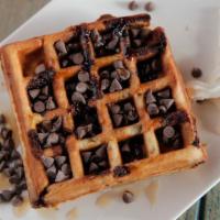 Chocolate Chip Waffle · Freshly prepared waffle topped with sweet chocolate chips.