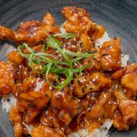 General Tso Chicken · SAUTÉED CHICKEN BREAST TOSSED IN SWEET & SPICY GENERAL TSO SAUCE OVER WHITE RICE.