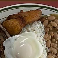 Bandeja Campesina · La bandeja campesina incluye carne asada, arroz, frijol. Arepa, aguacate(solo en temporada),...