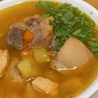 Thursday/Jueves Consome De Pollo ( Chicken Soup) · A Colombian home style soup with Chicken thighs, chicken breast and vegetables.