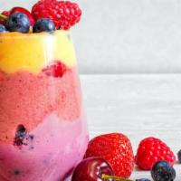 Mango Berry Smoothie · Delicious blend of Fresh Strawberry, Mango, Vanilla Protein and Almond Milk.