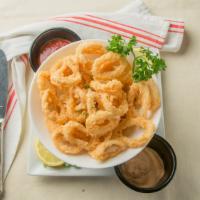 Fried Calamari · Seasoned with black pepper and sea salt served with spicy aioli and our fired up! tomato oil.