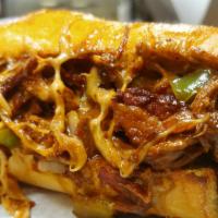 Smokehouse · Onions, peppers, smokehouse sauce,& three cheeses. Served with fries.