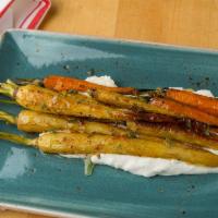 Carrots · roasted baby carrots, whipped ricotta, thyme, honey