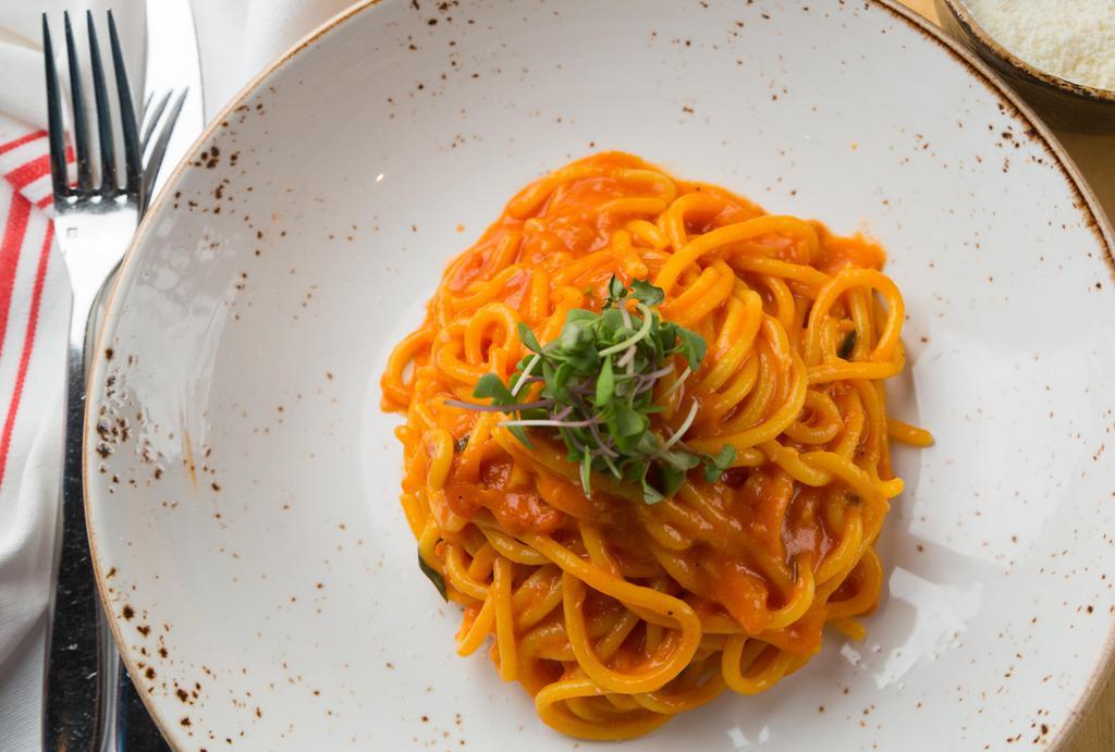 Spaghetti · tomato, basil, garlic & parmigiano