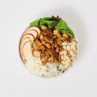 Apple Bowl · Your choice of rice and protein served with mixed greens, sliced apples, almonds, goat chees...