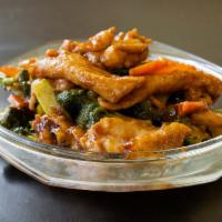Chicken With Broccoli · Served with chicken fried rice and vegetable spring egg roll