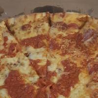 Grandma’S Pizza
 · White Garlic sauce then Pepperoni, Mozzarella and topped with fresh warm pizza sauce and Par...
