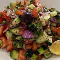 Shepherd'S Salad / Coban Salatasi · Fresh tomatoes, kirby, green peppers, onions, parsley, olive oil & lemon juice.