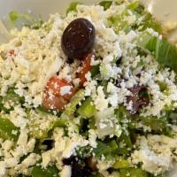 Mediterranean Salad / Akdeniz Salatasi · Fresh tomatoes, lettuce, green peppers, kirby topped with feta cheese, olive oil and lemon j...