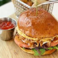 Butcher'S Burger · VEGETABLE + BLACK BEAN PATTY | MOZZARELLA | TOMATO | SAUTÉED ONIONS | VEGAN CHIPOTLE MAYO | ...