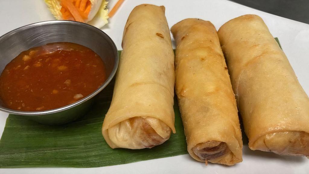 Crispy Spring Roll · Vegetarian. Deep-fried rolls stuffed with vermicelli and vegetables served with sweet chili sauce.