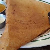 Mysore Masala Dosa · Rice crepe filled with red chutney & potatoes