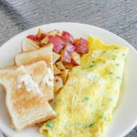 Omelettes · Served with home fries and toast.