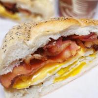 Two Eggs · With  bacon, ham or sausage and cheese on a roll.