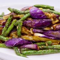 Sautéed String Bean With Eggplant · Recommended, vegetarian, mild spicy.