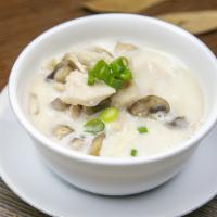 Tom-Kha · Thai hot and sour-style soup with coconut milk, lemongrass, galangal, lime juice, mushroom, ...