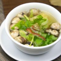 Wonton Soup · Shrimp wonton, mushroom, celery, and onion.