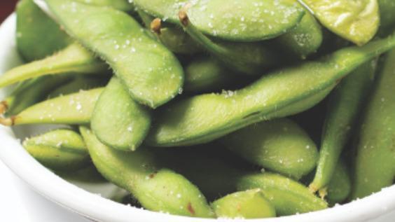 Edamame · Vegetarian. Young soybeans in the pod, smoked sea salt.