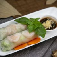 Vietnamese Summer Roll · Rice paper wrap, vermicelli, lettuce, shrimp, mint and basil. Hoisin sauce.