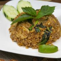 Thai Herbs Fried Rice · Spicy. Meat, egg, ginger, basil, scallion, and chili paste.